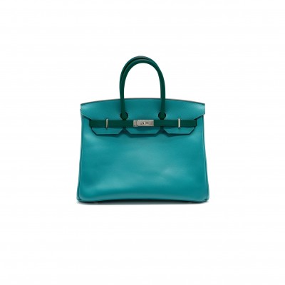 HERMES BIRKIN 30 EPSOM PEACOCK GREEN AND BRITISH GREEN SILVER BUCKLE BAG H028369CK86 (30*23*15cm)